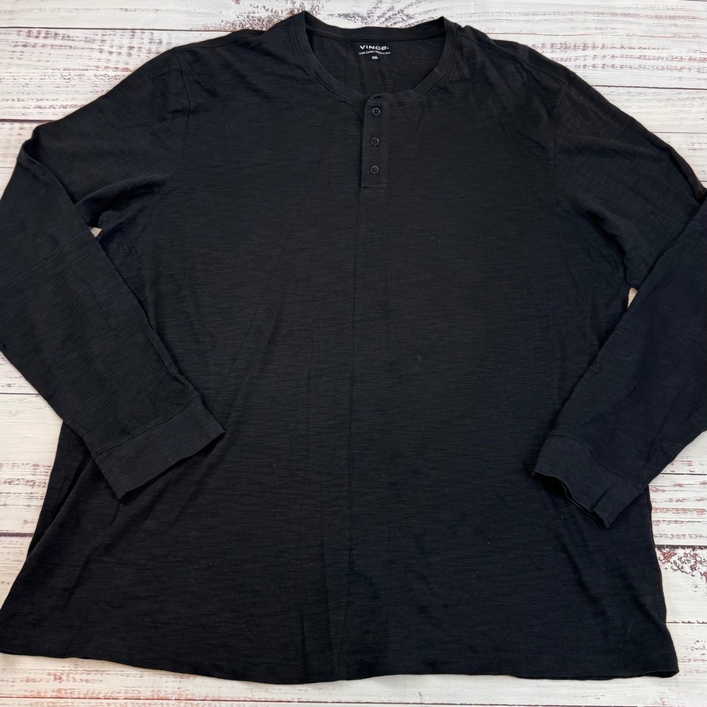 Vince Men's Black Long‎ Sleeve Henley Shirt XXL 100% Cotton Casual Top